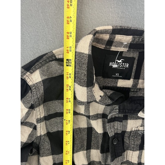Hollister Men's XS Black Cream Plaid Flannel Long Sleeve Button Down Shirt - Picture 6 of 7